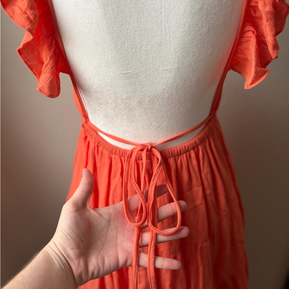 Olivaceous Coral Ruffle Open Back Dress Size Small - Picture 7 of 12